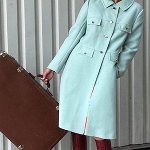 Abrigo mod de lana verde menta de la década de 1960//Cresta, Lily Mono London//Tamaño M/L