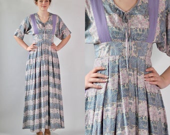 Y2K Purple Maxi Boho Silk Dress//Does 1960s//Baum und Pferdgarten, Danish Design//Size L