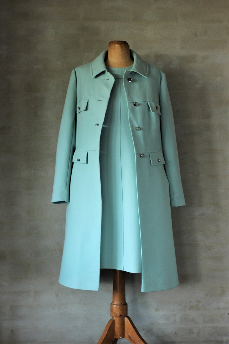 1960s mint green wool mod coat. Made in London. Size M/L image 5