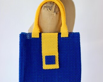 Vintage Bead Bag Navy White Balls - Etsy
