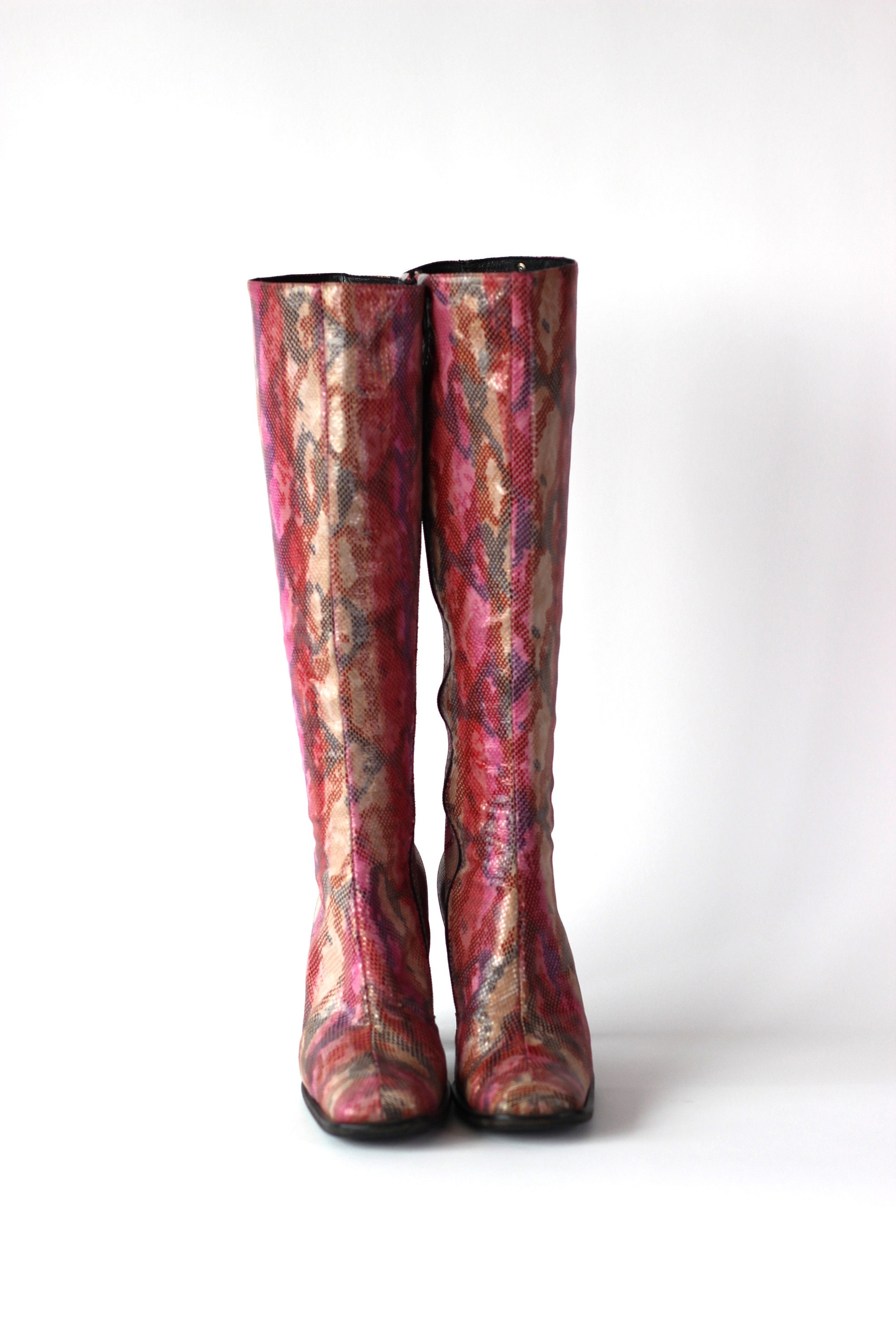 1990s Unique Buffalo Colorfull Leather High-shaft Boots//pink
