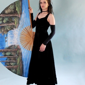 1930s Vintage Dark Brown and Black Velvet Evening Dress // Maxi Dress // Sleeveless // Ruffel Hem // Size XS/S