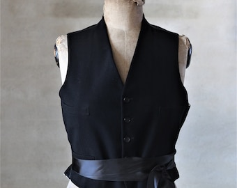 1930s Taillierte Schurwollweste mit Schleife // Größe M/L