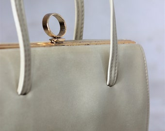 1950's Vintage Top Handle Bag in a Rare Creamy Pistachio Nude/Made in England