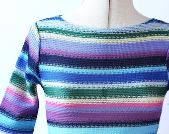 Top de punto ajustado semitransparente a rayas de colores de los años 90 // Top de corte ajustado // Talla S