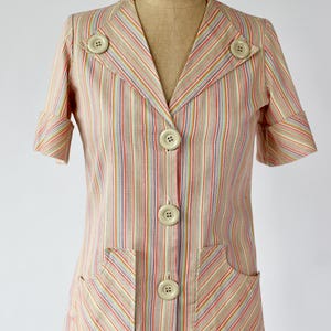 1970s Vintage Striped Women&#39;s Top/Shirt with Large Buttons and Short Sleeves // Laurent Servet, Made in France  // Size S/M