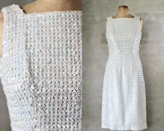 1960s Vintage White Sequins Dress