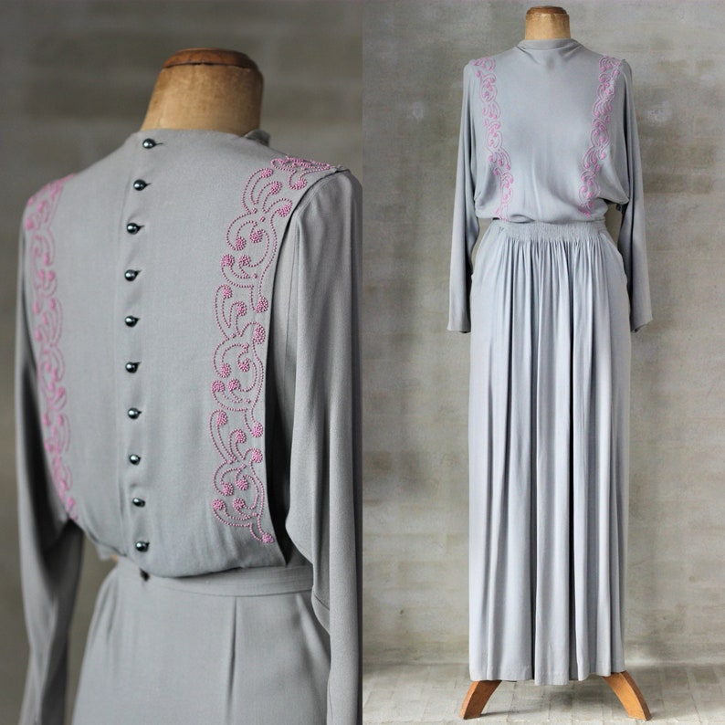 1940s Open Back Gold Dot Silk Dress main image 1