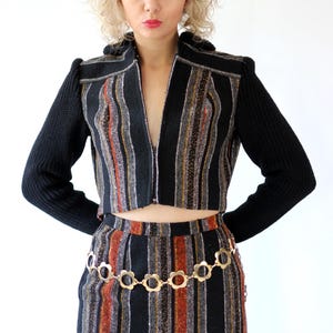 1960s Wool Skirt and Jacket Suit // Crop and Hooded Jacket // Pencil Skirt // Bohemian Style // Anthony Charles // Size XS/S