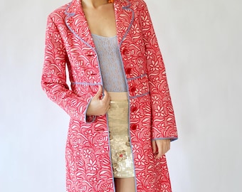 Vintage Red / White Brocade Coat // Light Coat // Rützou, Copenhagen // Size M