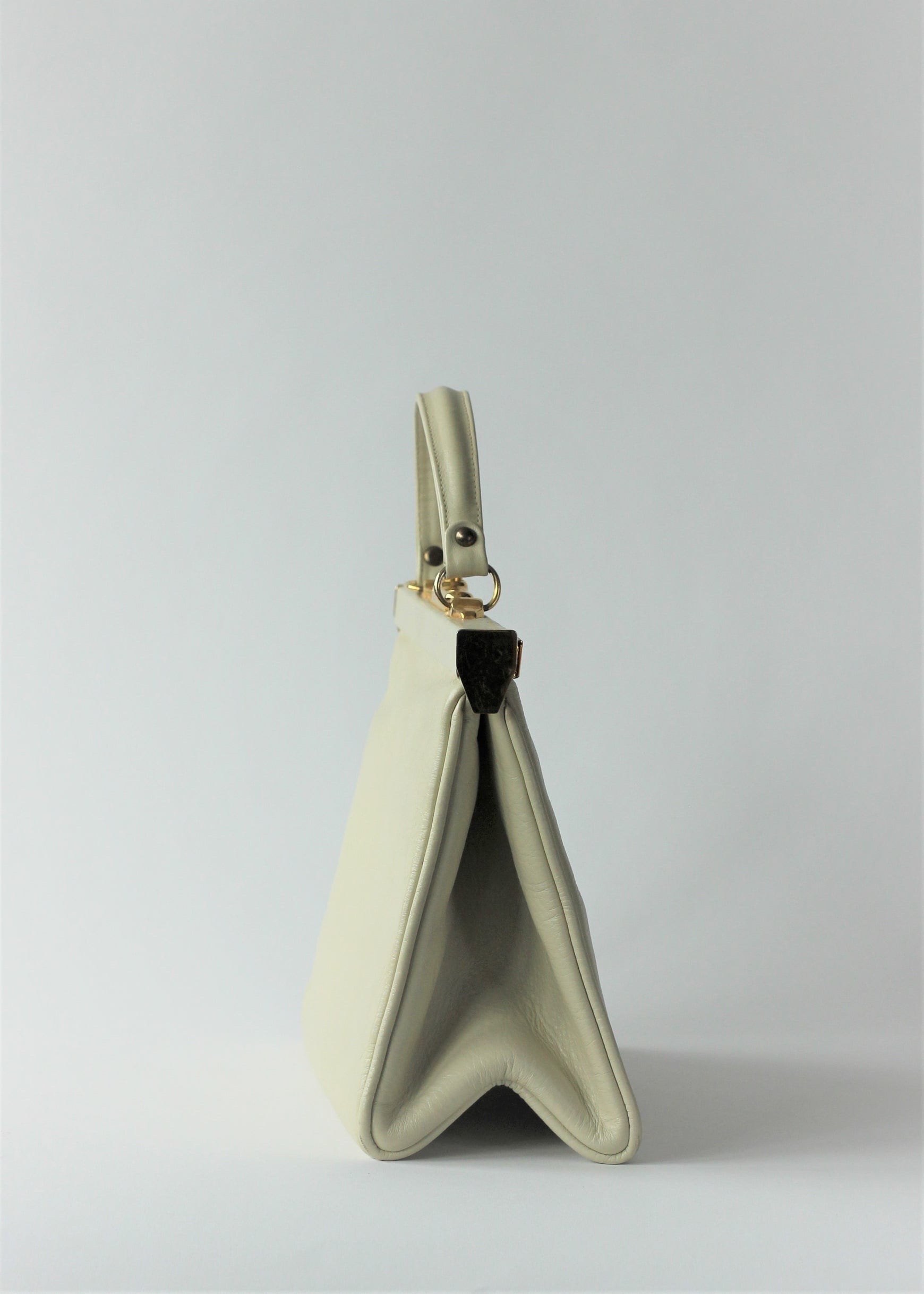 RESERVED 1960s Bon Goût White Leather Top Handle Bag With
