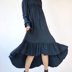 Y2K Vintage Blaues Maxi Seidenkleid // Puffärmel // Rützou, Copenhagen // Größe S/M