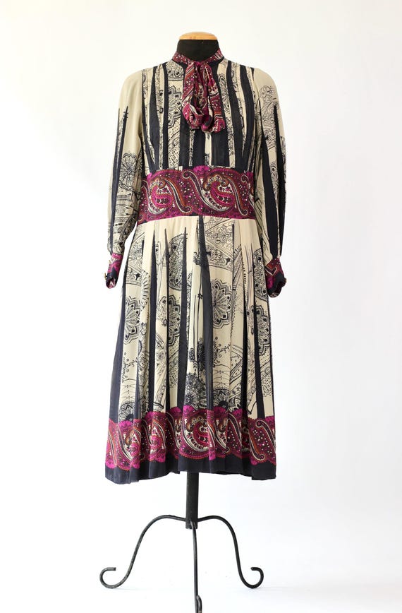 1980s Vintage Christine Thurley Couture Silk Dress // Plated Skirt // Long  Sleeves // Size M - Etsy