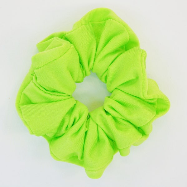 Bright Fluorescent Lime Neon Green Scrunchie hair tie gift for Neoncore fans and 80s lovers Regular Size