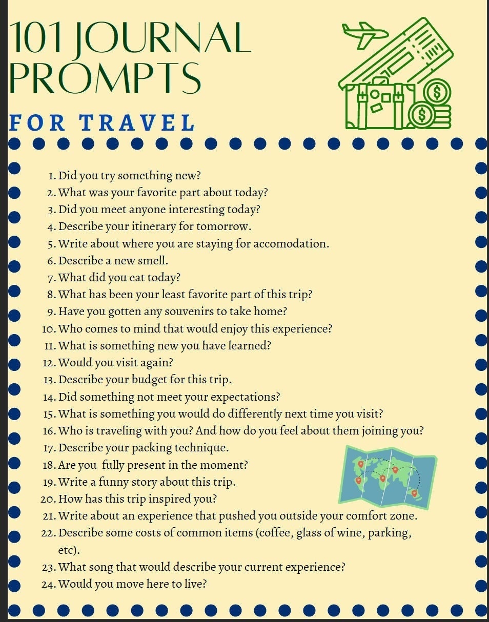 101 TRAVEL JOURNAL PROMPTS Ready to Download, Digital Link, Etsy