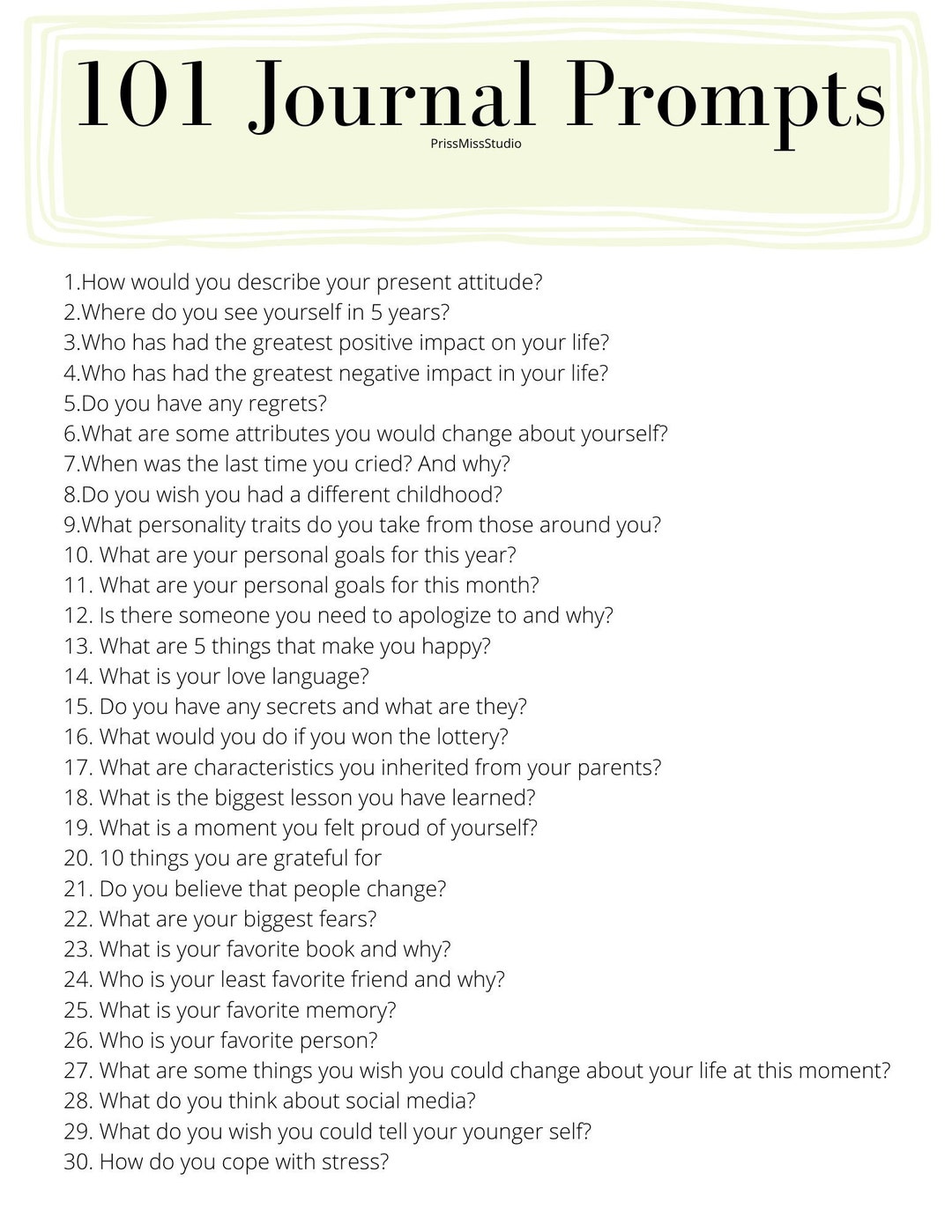 101 JOURNAL PROMPTS Digital Link Ready for Download - Etsy