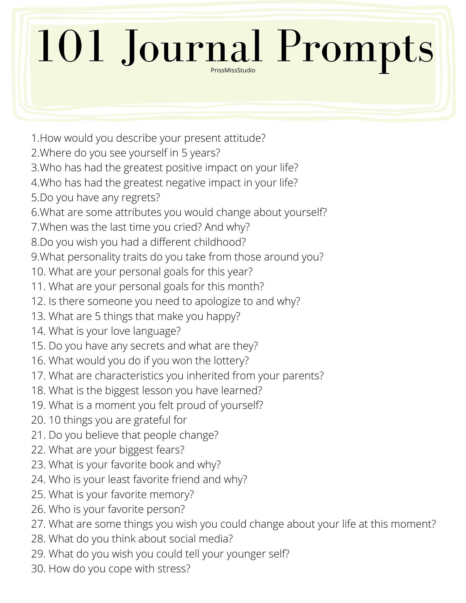 101 JOURNAL PROMPTS Digital Link, Ready for Download - Etsy