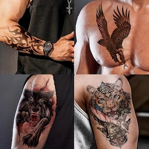 Large Size Temporary Tattoos Fake Body Art Waterproof Stickers For Men & Women Animals Lions Tigers Birds Wolves Unisex Special Fake Tattoo