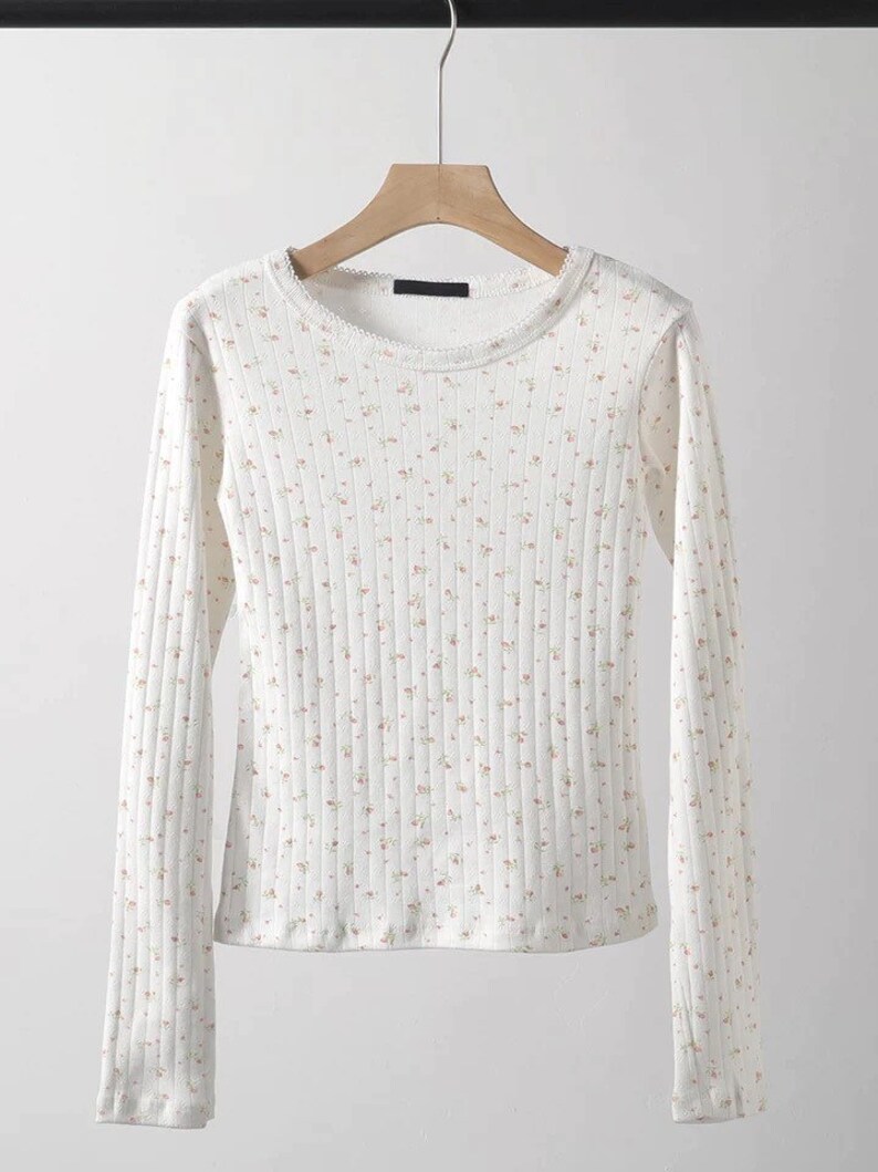 Floral Long Sleeve T Shirt White Tank Dollette Coquette Y2k Etsy