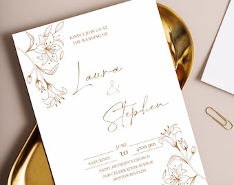 Editable Botanical Floral Wedding Invitation Template (Editable)
