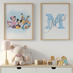 Personalized Mickey and Friends  Wall Art for Boys Room, Custom Name Mickey Decor, Set of 2 Prints Kids Room Wall Art, Mickey  Nursery Decor