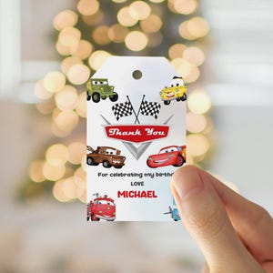 Modelo de etiqueta editável, etiqueta de presente de aniversário de carros, etiqueta de favor para impressão com download instantâneo, etiqueta de agradecimento personalizada totalmente editável