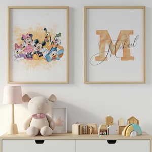Personalized Mickey and Friends  Wall Art for Boys Room, Custom Name Mickey Decor, Set of 2 Prints Kids Room Wall Art, Mickey  Nursery Decor