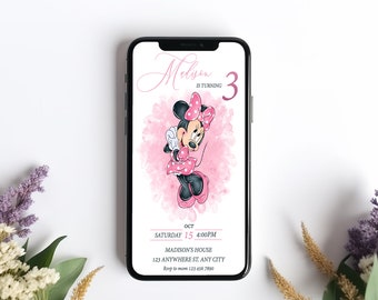 Editable Mobile Minnie Birthday Invitation Template, Birthday Party Invitations, Digital Kids Party Invite, Instant Download, mm