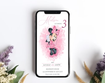 Editable Mobile Minnie Birthday Invitation Template, Birthday Party Invitations, Digital Kids Party Invite, Instant Download, mm