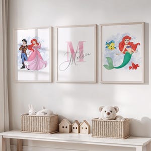 Personalized Little Mermaid Wall Art for Girls Room, Custom Name Little Mermaid Decor, Set of 3 Prints Kids Room Wall Art, Nursery Decor