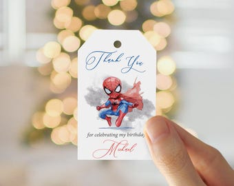 Etiqueta de agradecimiento de cumpleaños de Spiderman: Etiqueta de regalo editable (descarga digital)