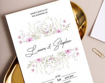 Editable Wildflower Wedding Invitation Template: Spring Garden Floral (Digital Download)