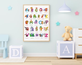 Animal Alphabet Poster: Educational Kids Nursery Decor (Digital Download)