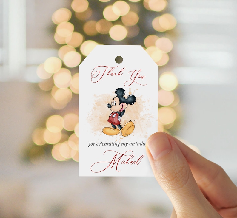 Mickey Mouse Birthday Gift Tag: Editable Printable Thank You (digital ...