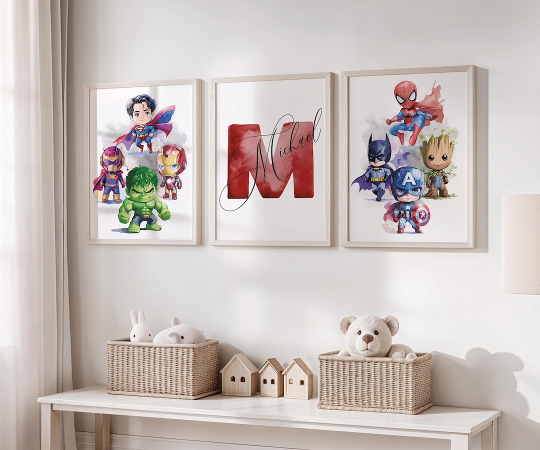 Personalized Super Heroes Wall Art, Heroes Nursery Poster: Set of 3 ...