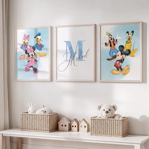 Personalized Mickey and Friends Wall Art for Boys Room, Custom Name Disney Decor, Set of 3 Prints Kids Room Wall Art, Disney Nursery Decor