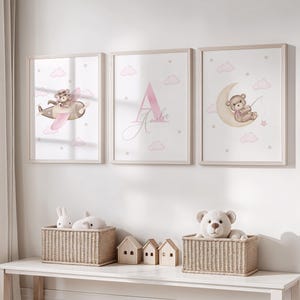 Personalized Teddy Bear Nursery Decor: Set of 3 Prints (Digital Download)