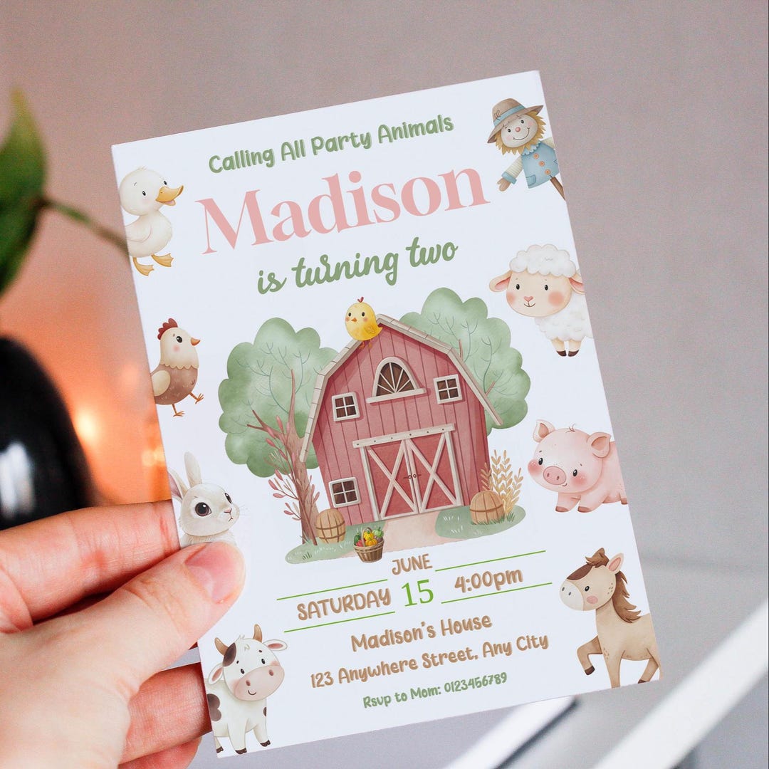 Editable Farm Animals Birthday Invitation, Barnyard Party (digital ...