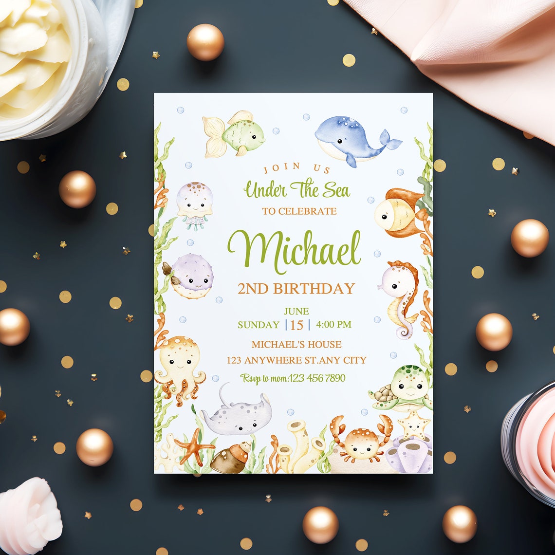 Editable Under the Sea Birthday Invitation, Under the Sea Editable Template, Ocean Animals Under ...