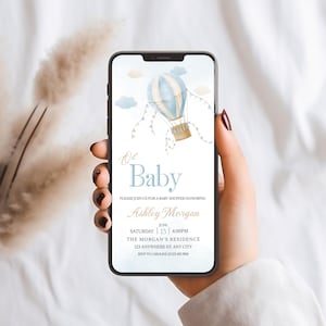 Invito modificabile per baby shower con mongolfiera, invito per baby shower per bambino, modello di invito elettronico Oh Baby, ht1