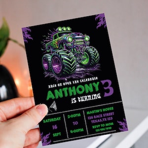 Faire-part d'anniversaire modifiable Monster Truck, anniversaire de Monster Truck, grande fête de roue, invitation imprimable, MT1