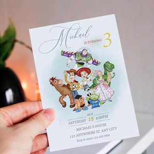 Aquarell Toy Story Geburtstagseinladung Vorlage, bearbeitbare druckbare einladen, sofortiger Download, Kindergeburtstag einladen