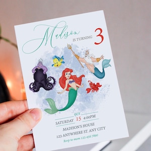 Editable Watercolor Little Mermaid Birthday Invitation, Watercolor  Girls Birthday Invitation, Printable Invitation, Mermaid Invitation