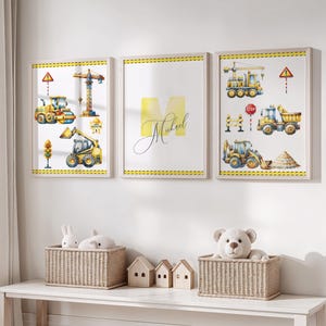 Personalized Construction Truck Nursery Art: Set of 3 Prints (Digital Download)