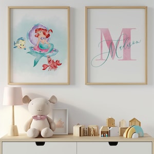 Personalized Little Mermaid Wall Art for Girls Room, Custom Name Little Mermaid Decor, Set of 2 Prints Kids Room Wall Art, Nursery Decor