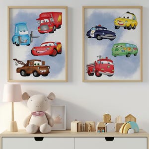 Cars Wall Art Set of 2 Prints, Boys Room Decor, Playroom Wall Art Nursery Cars Themed Posters, Printable Digital Download