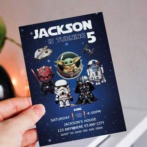 Modello modificabile per invito di compleanno a tema Star Wars, invito stampabile per festa di compleanno, invito digitale per festa di bambini, Star Wars