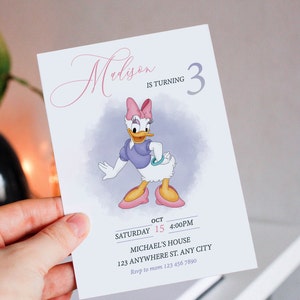 Invito di compleanno modificabile con Paperina, invito di compleanno per bambine con acquerello, invito stampabile, invito con Paperina viola, mm