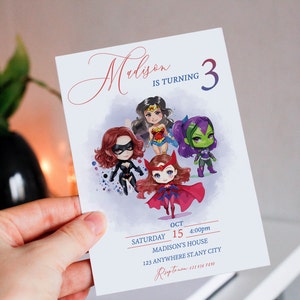 Bearbeitbare Aquarell Superheld Mädchen Geburtstagseinladung Vorlage, druckbare Geburtstag, Einladung, Digital Kids Party Einladen Vorlage, SPH