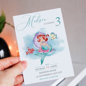 Invitation d'anniversaire de sirène aquarelle, invitation de fête de sirène, invitation d'anniversaire de princesse Ariel, imprimable, téléchargement immédiat